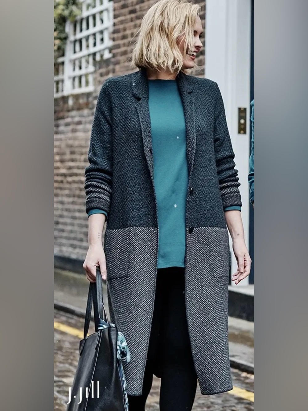 J.Jill - Tweed Two-Tone Long Cotton Blend Knit Cardigan Sweater/Jacket
